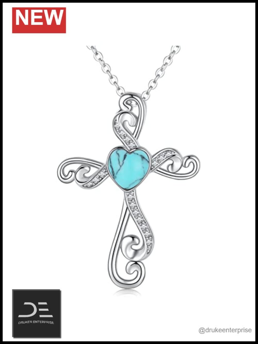 925 Sterling Silver Turquoise Cross Pendant Necklace Religious Gift for Women